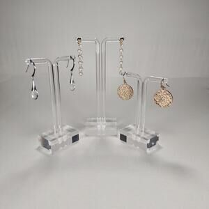 3 Pair Pierced Ear Earrings Silver and Gold Tone Faux Pearl and Rhinestones